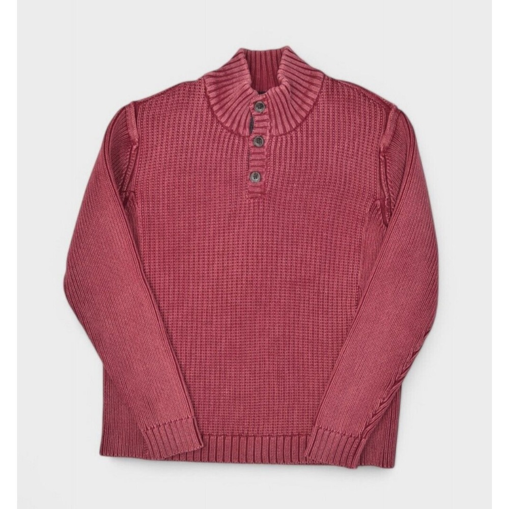 Carbon 2 Cobalt Sweater Mens Large Red Henley Chunky Waffle Knit Heavyweight